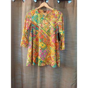 NWT Women's Multiples Vibrant Colorful Blouse Button Detail Size XSmall